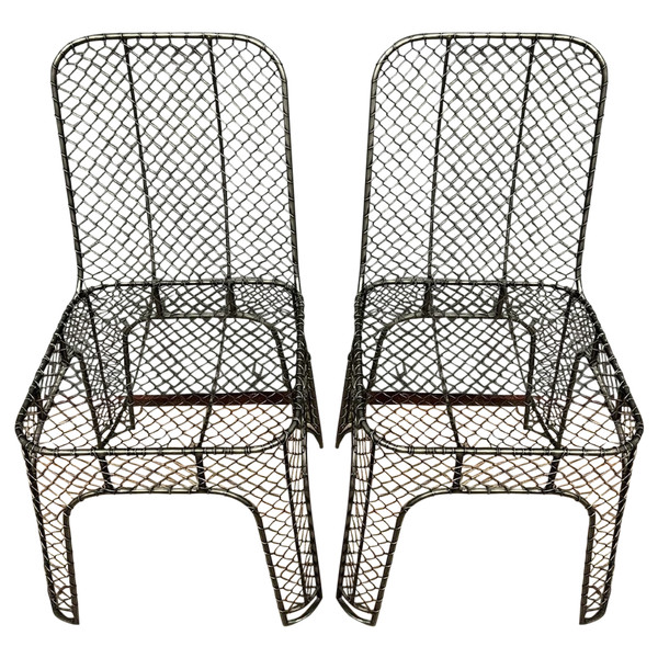 pair of industrial design chairs in wrought iron circa 1980