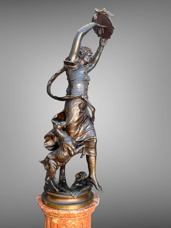 BRONZE "AUGUSTE MOREAU 1834" DANSEUSE ORIENTALE DE 97 CM DE HAUT SOCLE TOURNANT