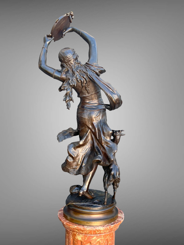 BRONZE "AUGUSTE MOREAU 1834" DANSEUSE ORIENTALE DE 97 CM DE HAUT SOCLE TOURNANT