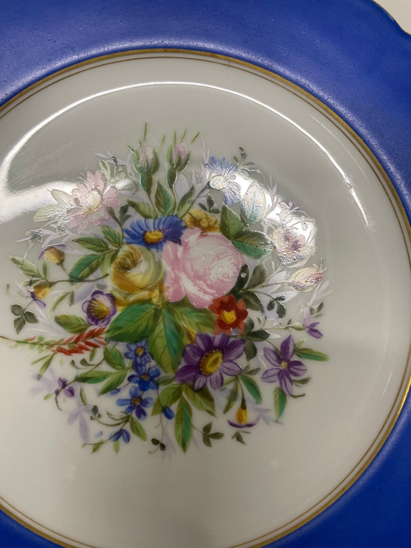 Suite De 12 Assiettes En Porcelaine Décor Fleurs Peint A La Main Charles Pillivuyt