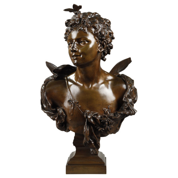 Scultura di Zefiro in bronzo con patina di medaglia