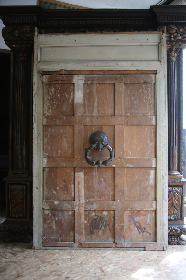 Large patinated bronze door knocker, late 17th century