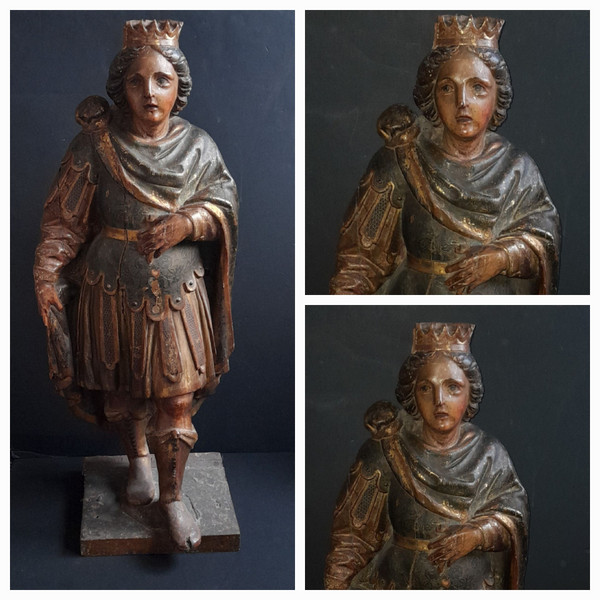 Paire de statues en bois sculptées  polychrome  fin XVIIIe  siecle