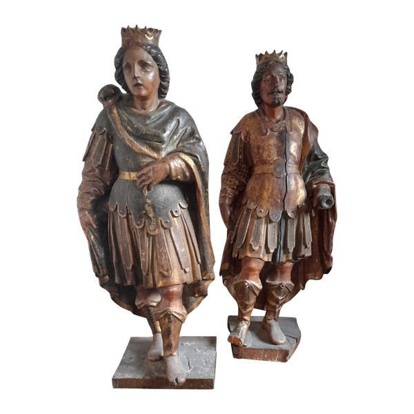 Paire de statues en bois sculptées  polychrome  fin XVIIIe  siecle