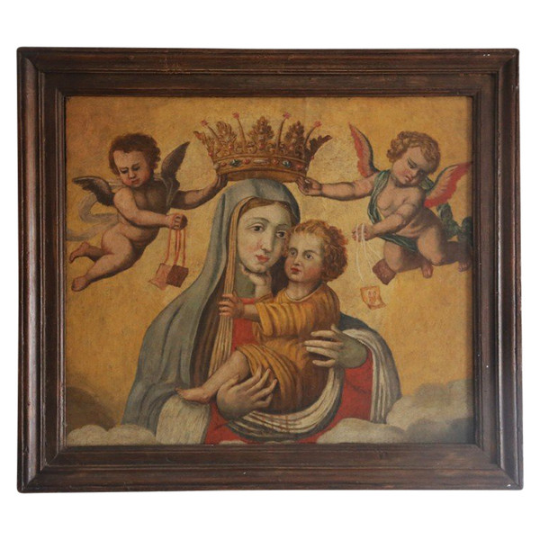 Virgin and Child crowned, XVIth century Painting on canvas