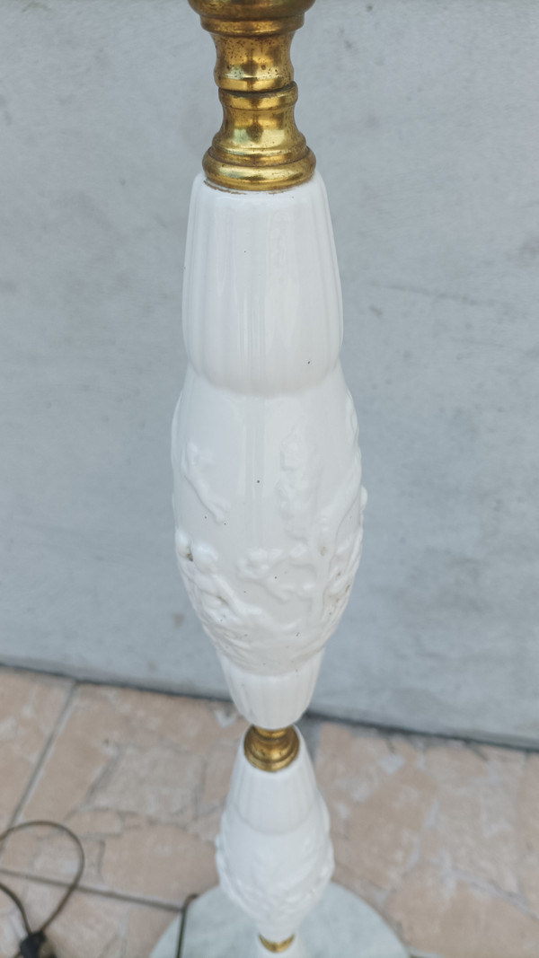 Lampada da terra alogena degli anni '60 in ceramica marmo e ottone