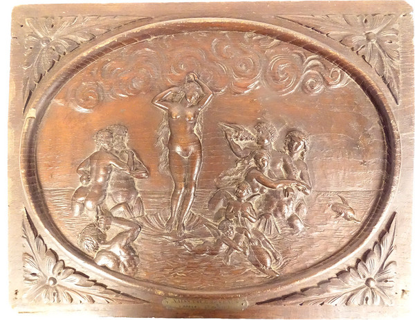 Coppia di Pannelli in Legno Intagliato Toilette Nascita Venere De Vinci Servet XX