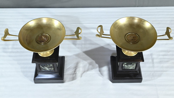 Pair of Marble and Bronze Cassolettes – Late 19th Century