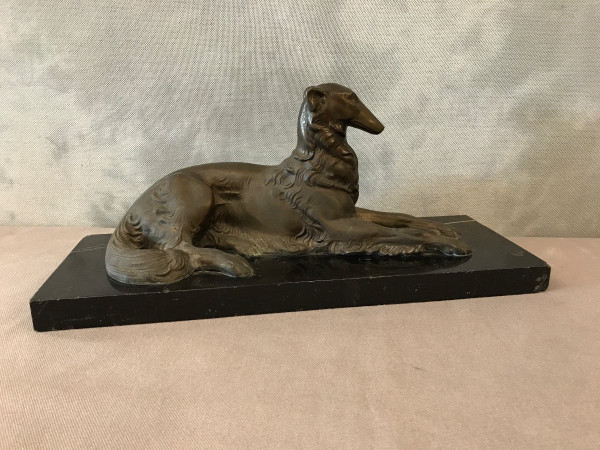 Greyhound dog in spelter on black marble base circa 1900