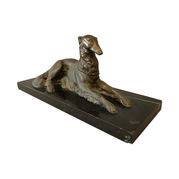 Greyhound dog in spelter on black marble base circa 1900