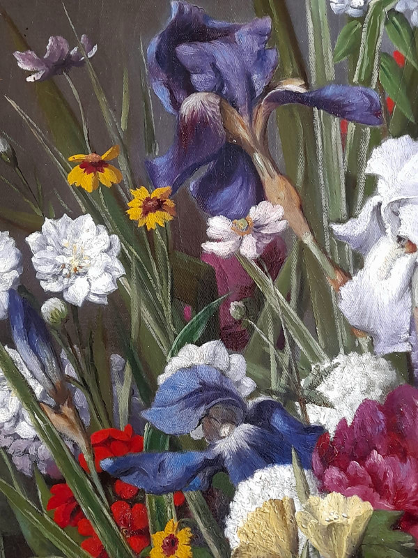 Flowers large painting by Joseph Amouroux dated 1879