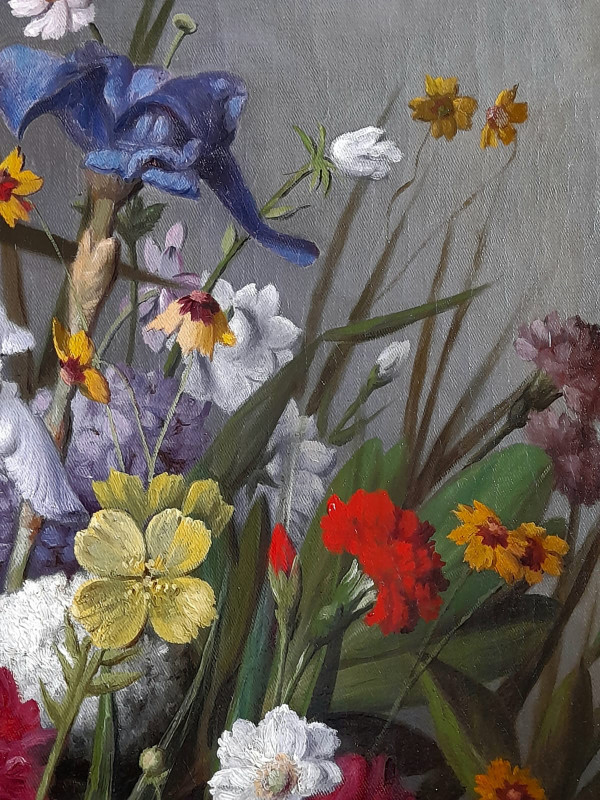 Flowers large painting by Joseph Amouroux dated 1879