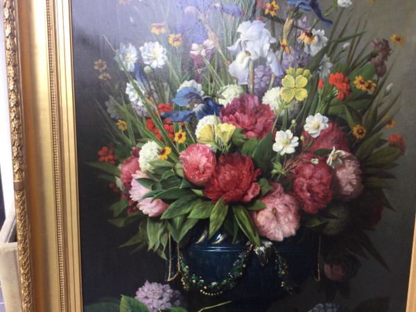 Flowers large painting by Joseph Amouroux dated 1879