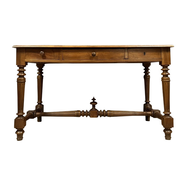 Louis XVI style center flat desk in solid walnut circa 1850