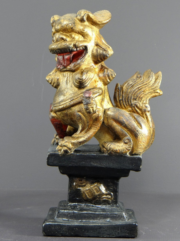 China, First Half of the 20th Century, Pair Of Polychrome Temple Guardian Lions.