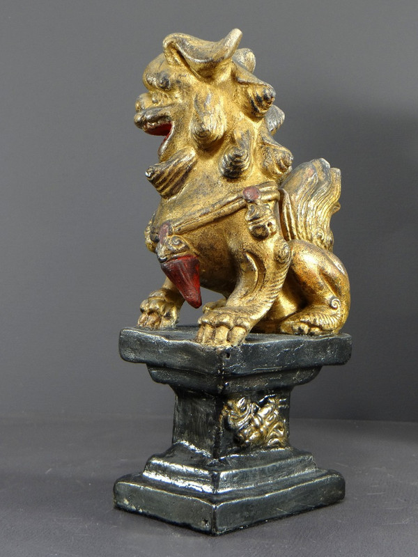 China, First Half of the 20th Century, Pair Of Polychrome Temple Guardian Lions.