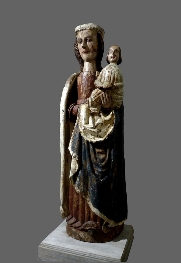 Grande statua di Madonna e Gesù Bambino in legno policromo del XVI secolo