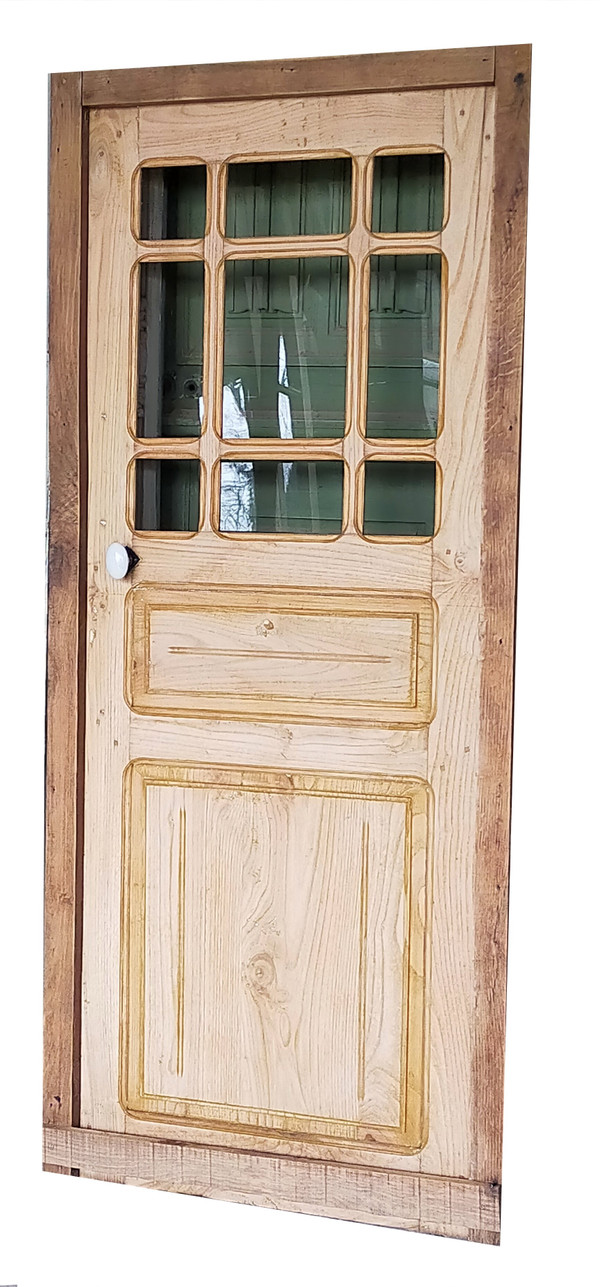 Antique 9-Panel Glazed Entrance Or Communication Door With Frame