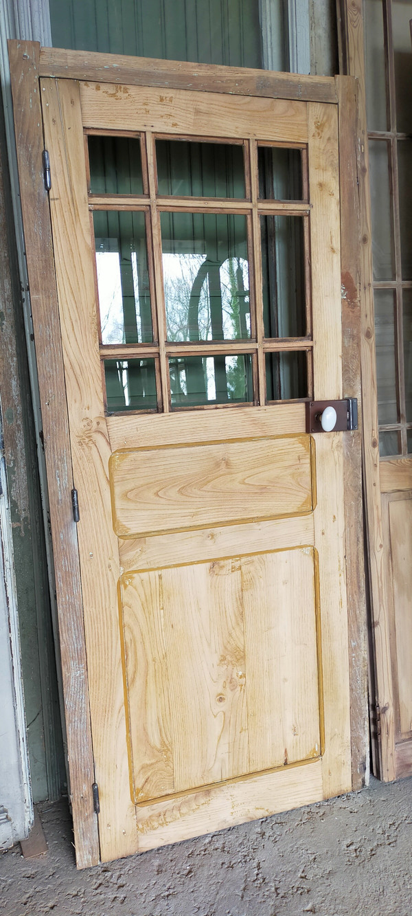 Antique 9-Panel Glazed Entrance Or Communication Door With Frame