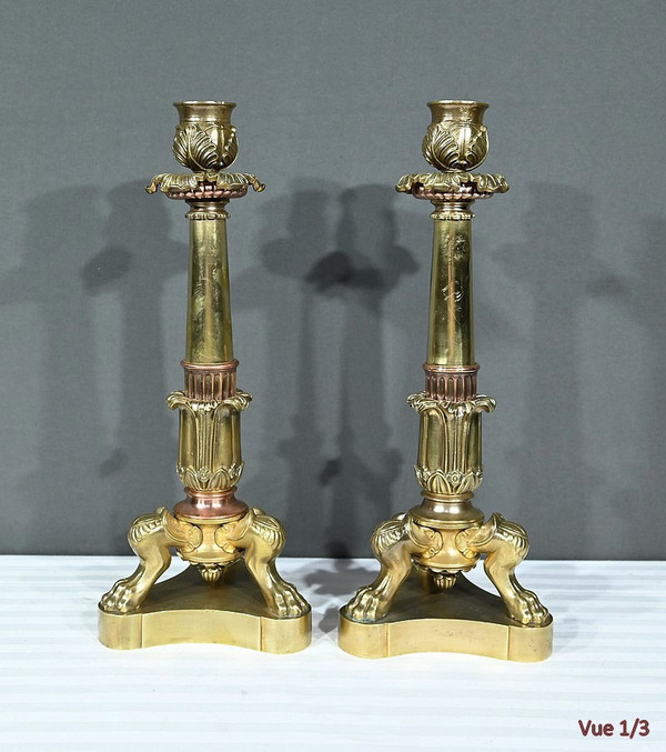 Paar Kerzenhalter aus Bronze, Restaurationszeit - Anfang 19.