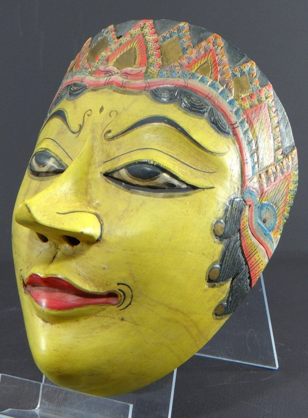 Indonésie, île De Java, Milieu Du XXème, Masque De Théâtre Wayang Topeng En Bois Polychrome. 