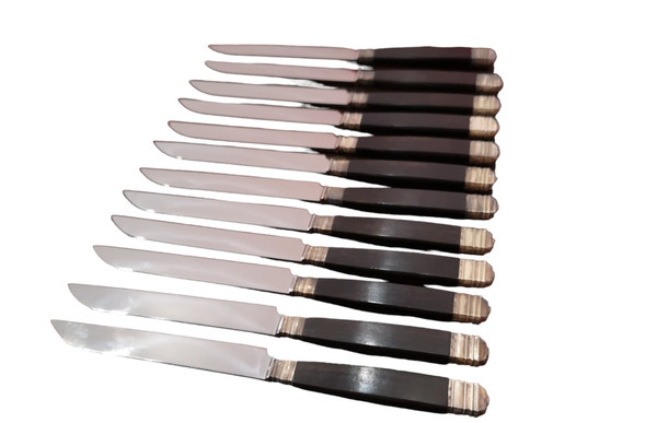 12 table knives + 12 Christofle entremets knives art deco model blackened wood handles