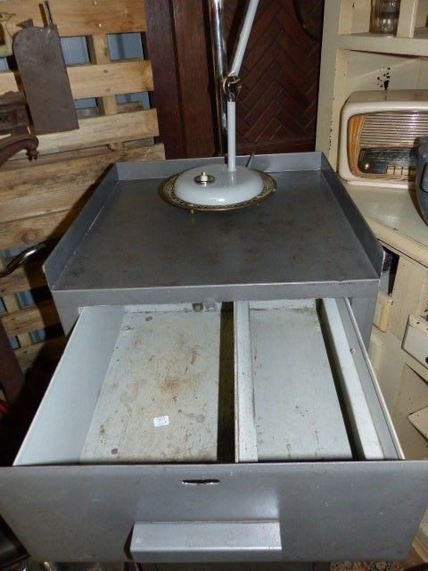 Antica console industriale da officina in metallo 1950