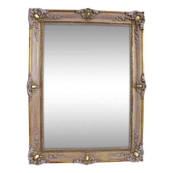 56 X 73 Cm, Miroir Ancien, Restauration Rectangle, Patine Ton Rose Et Or, glace mercure