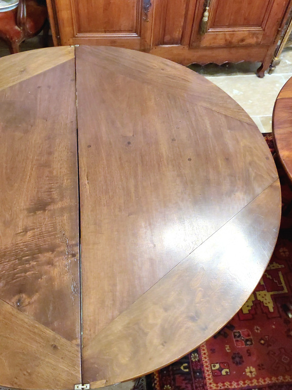 Round walnut half-moon table with 1 drawer and 1 flap Louis Philippe 19th century