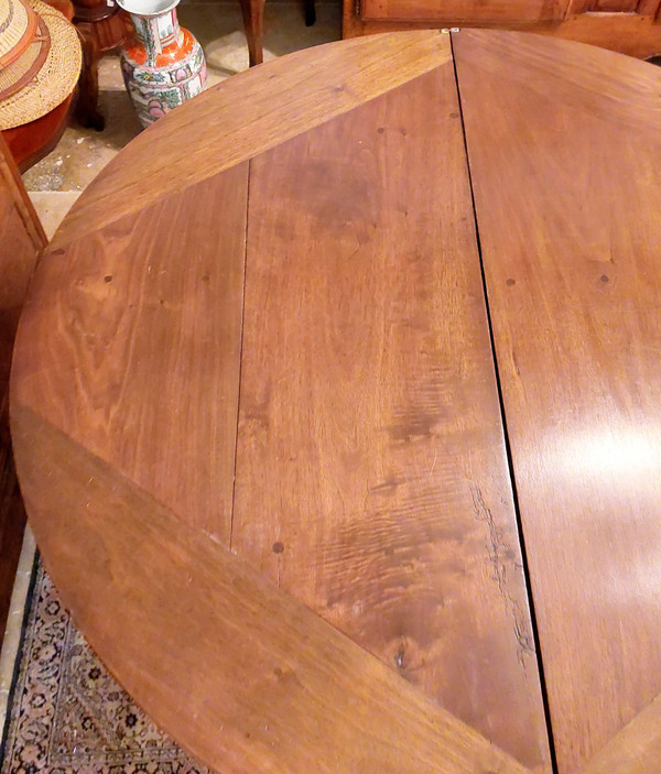 Round walnut half-moon table with 1 drawer and 1 flap Louis Philippe 19th century