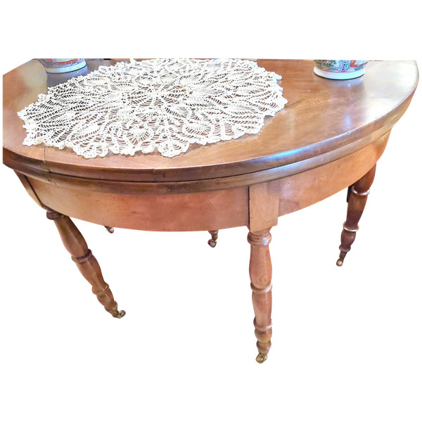 Round walnut half-moon table with 1 drawer and 1 flap Louis Philippe 19th century