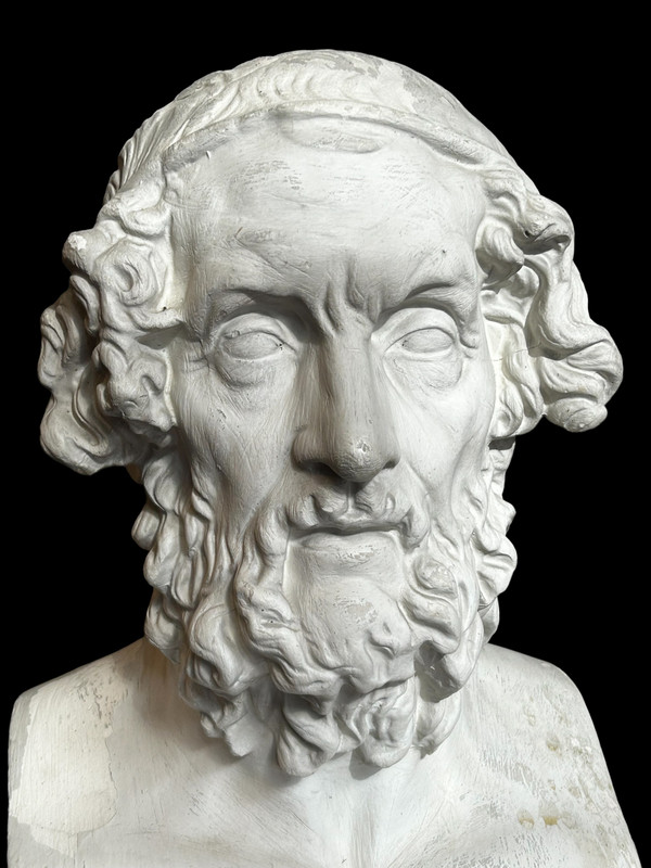 Large 19th Century Plaster Bust Of Homer Greek Philosopher. H 66 Cm