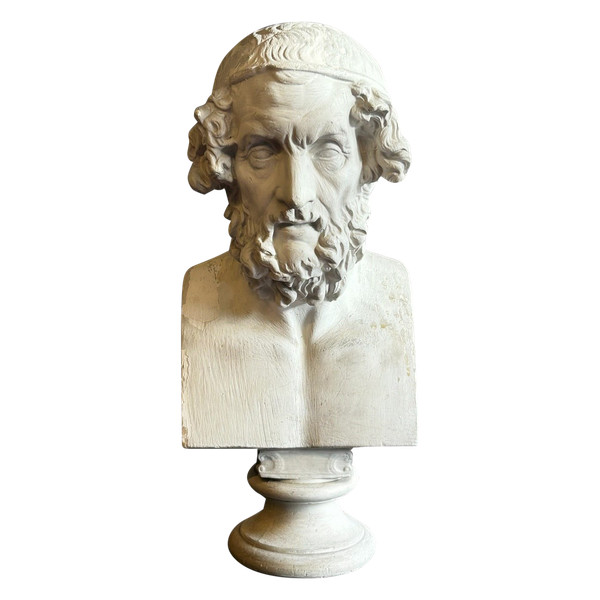 Large 19th Century Plaster Bust Of Homer Greek Philosopher. H 66 Cm