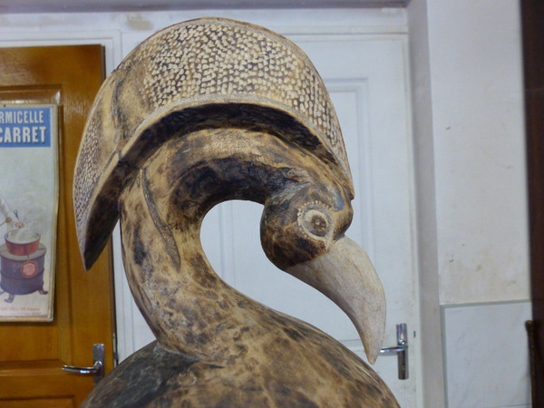 Early 20th century African wooden sculpture of a Senoufo calao bird from Ivory Coast