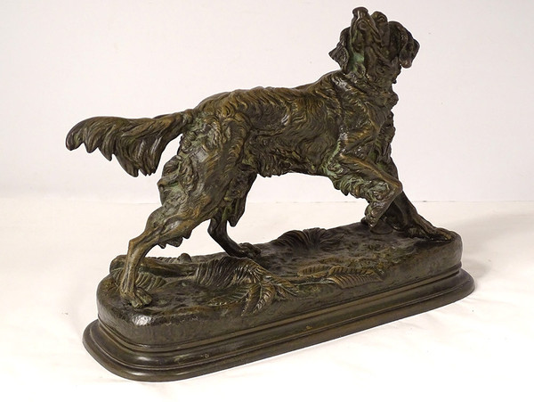 Skulptur Bronze signiert ules Moigniez Hund Jagd Stopp Spaniel XIX Jahrhundert