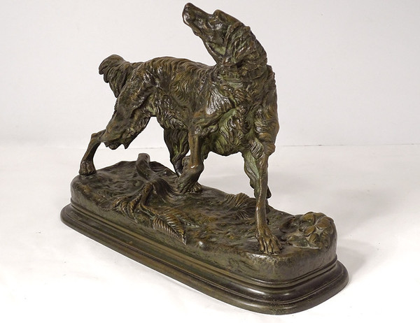 Skulptur Bronze signiert ules Moigniez Hund Jagd Stopp Spaniel XIX Jahrhundert