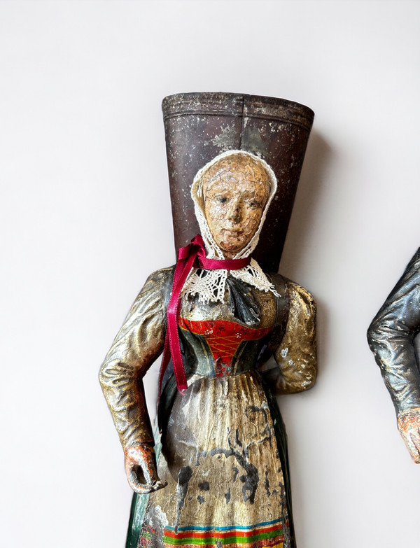 Rare Pair Of Figurative Vases In Painted Sheet Metal - Switzerland Late 18th Century Early 19th Century - Empire 