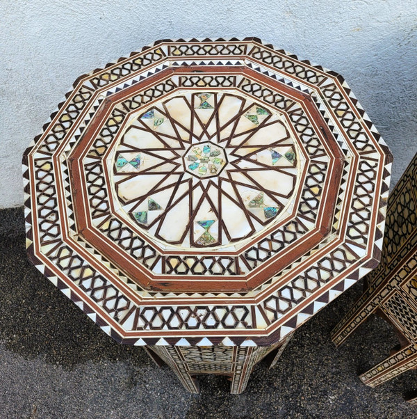 Pair Of Oriental Marquetry Pedestal Tables, 20th Century