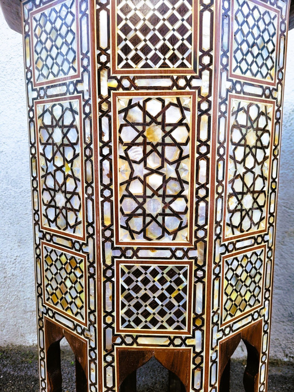 Pair Of Oriental Marquetry Pedestal Tables, 20th Century