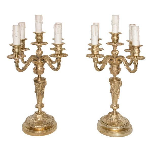 Pair Of Gilt Bronze Candlesticks Napoleon III Period