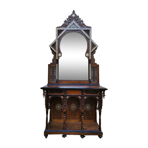 G Parvis, Console + Mirror In Marquetry, 19th Century