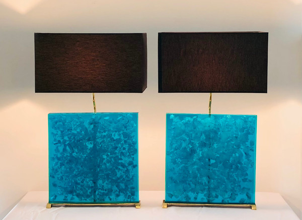 Lampes en résine fractale turquoise, années 80