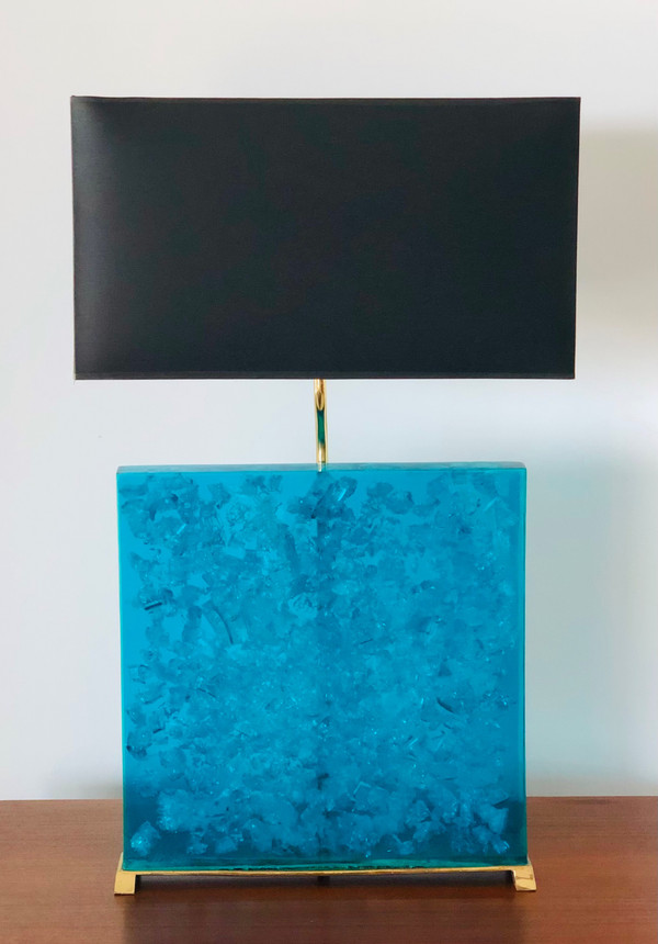 Lampes en résine fractale turquoise, années 80