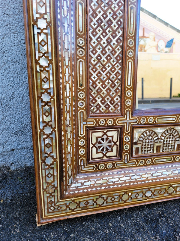 Large Oriental Mirror In Marquetry, 20th Century