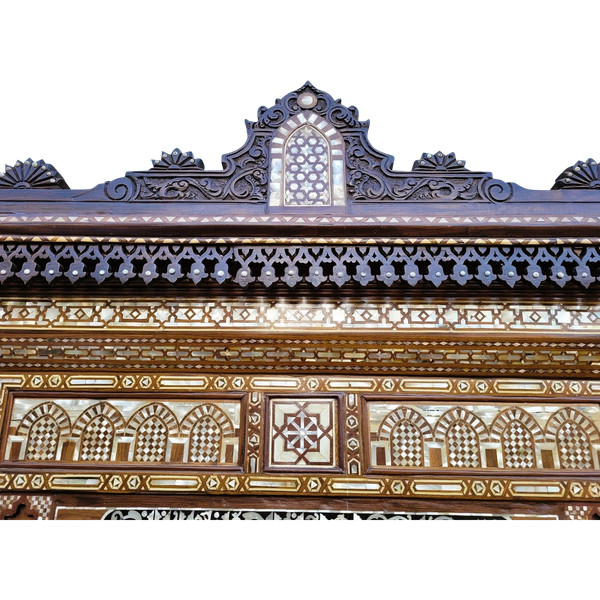 Large Oriental Mirror In Marquetry, 20th Century