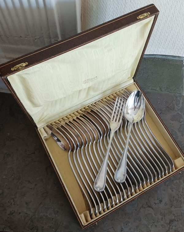 Christofle, Marot model - box of 12 table spoons and forks - silver metal