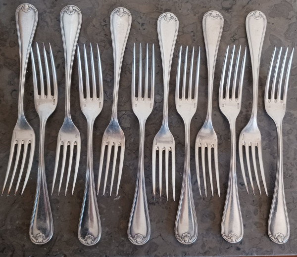 Christofle, Marot model - box of 12 table spoons and forks - silver metal