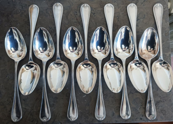 Christofle, Marot model - box of 12 table spoons and forks - silver metal