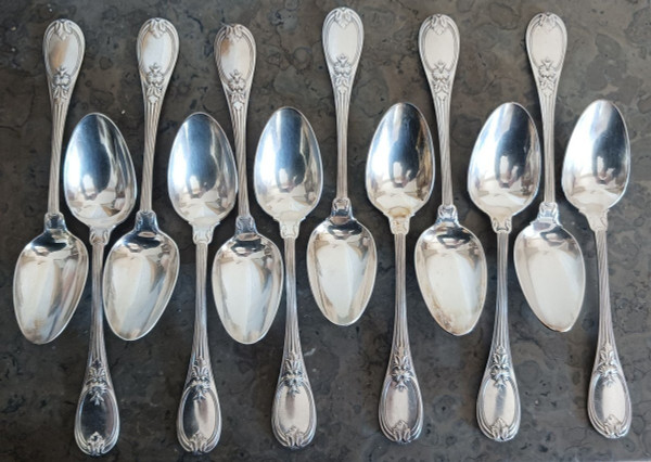 Christofle, Trianon model - box of 12 table spoons and forks - silver metal