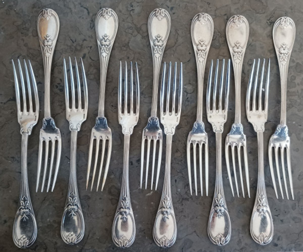 Christofle, Trianon model - box of 12 table spoons and forks - silver metal